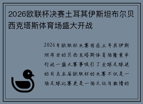 2026欧联杯决赛土耳其伊斯坦布尔贝西克塔斯体育场盛大开战